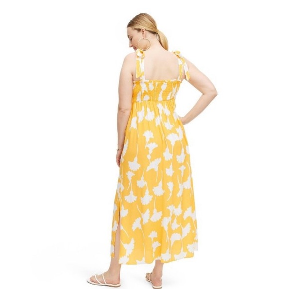 ⏳expiring⏳NWT DVF x Target Smocked Tie Strap Ginkgo Yellow Midi Dress - Picture 6 of 6
